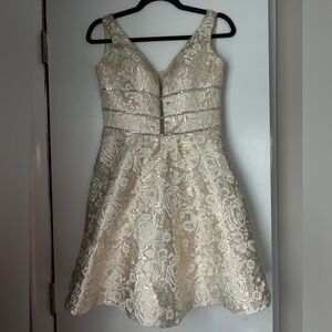 Camille La Vie Gold Floral Prom Dress